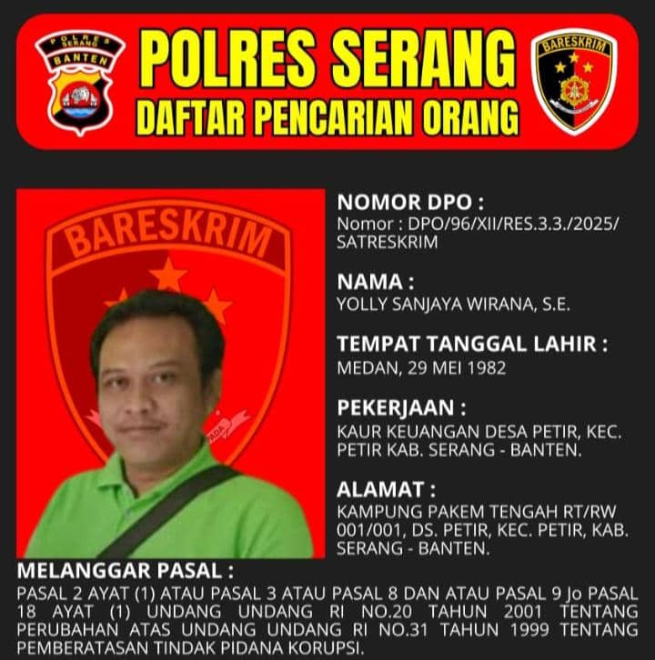 Buron 7 Bulan Kasus Korupsi Rp1 M, Bendahara Desa di Serang Ditangkap