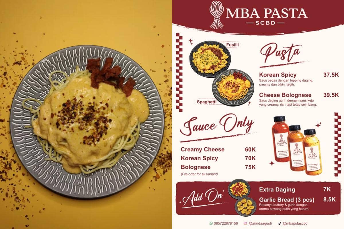 Daftar Menu Mba Pasta SCBD beserta Harganya