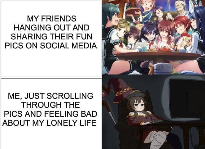 meme anime tentang sendirian di rumah