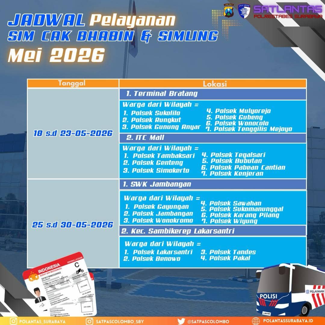 Jadwal Pelayanan SIM Bhabin dan Simling Mei 2026