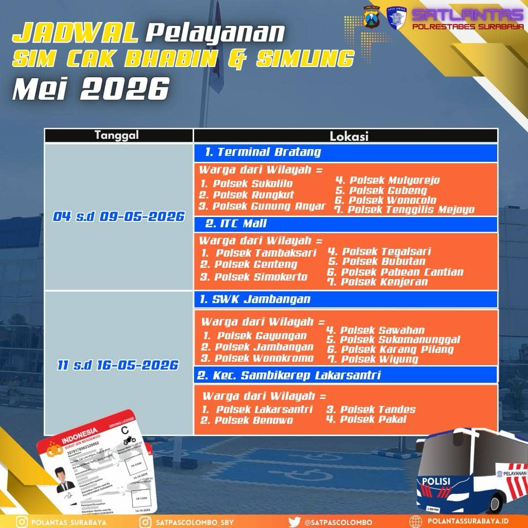 Jadwal Pelayanan SIM Bhabin dan Simling Mei 2026