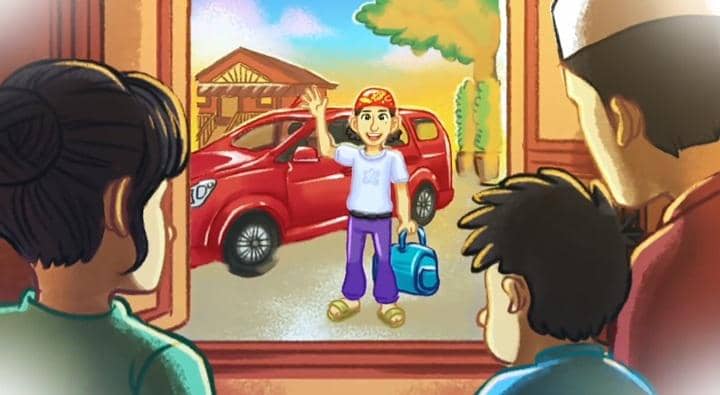 ilustrasi keluarga Abang Salleh yang menyambutnya pulang