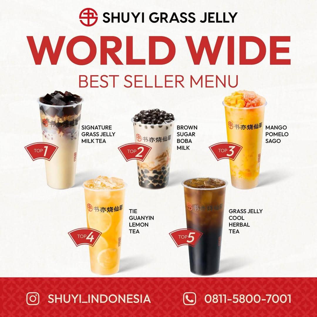 pilihan menu best seller menu Cheese Lava Boba Grass Jelly Shuyi Grass Jelly & Tea (instagram.com/shuyi.indonesia)