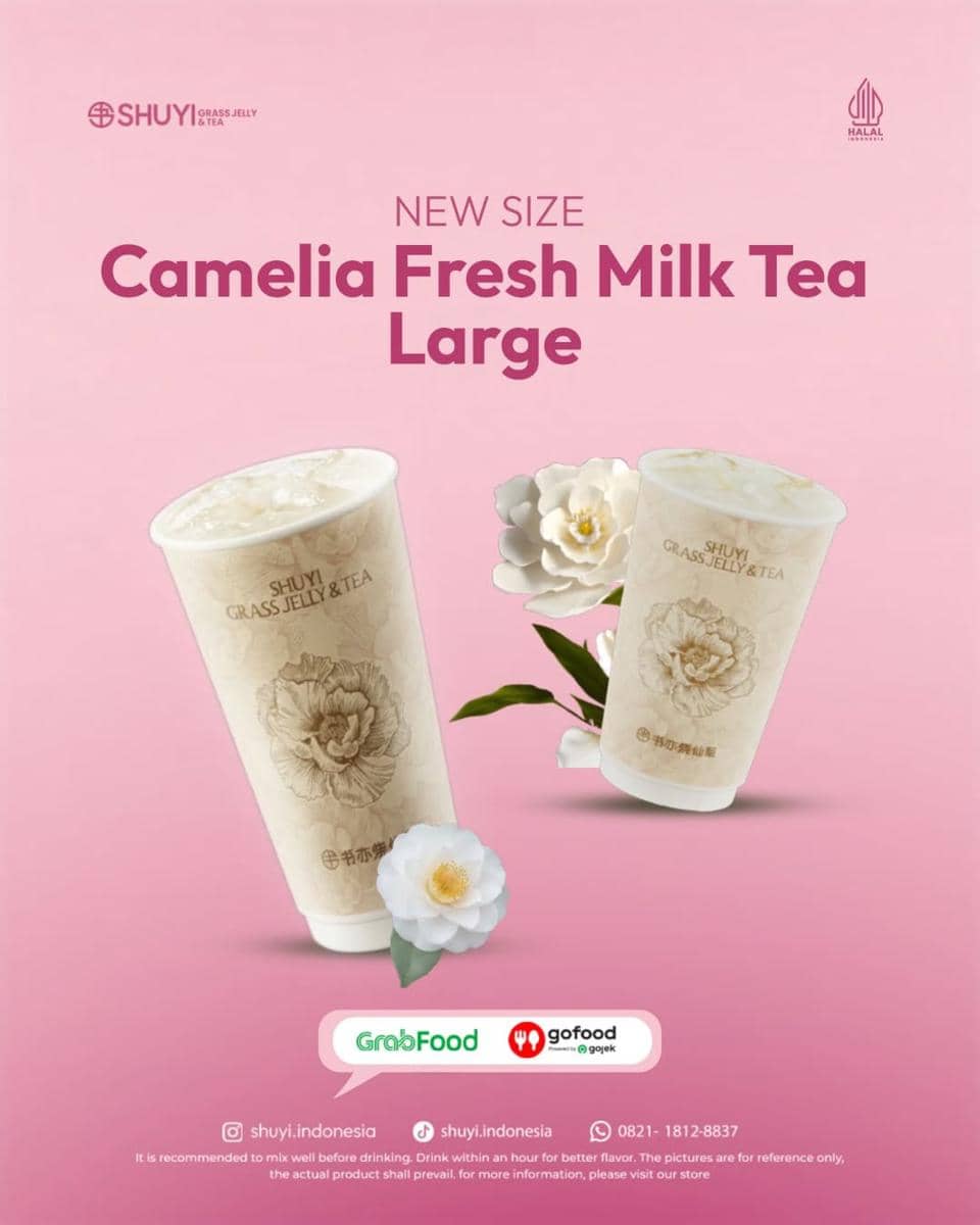menu Camelia Fresh Milk Tea dari Shuy Grass Jelly & Tea Indonesia (instagram.com/shuyi.indonesia)