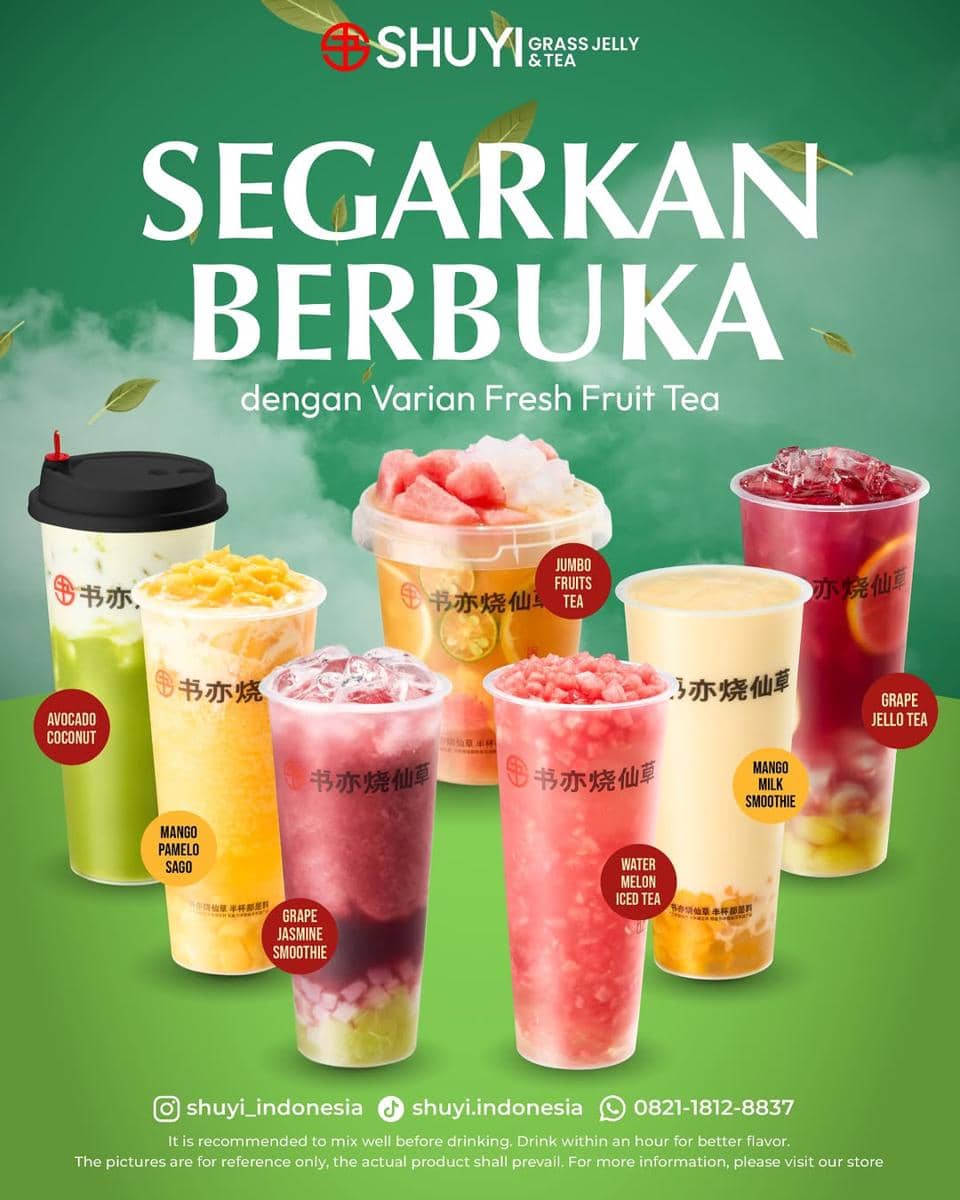 menu Fresh Fruit Tea dari Shuyi Grass Jelly & Tea Indonesia (instagram.com/shuyi.indonesia)