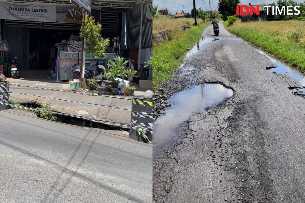 Sejumlah Jalan di Kawasan Sukawati, Gianyar Rusak Parah hingga Amblas