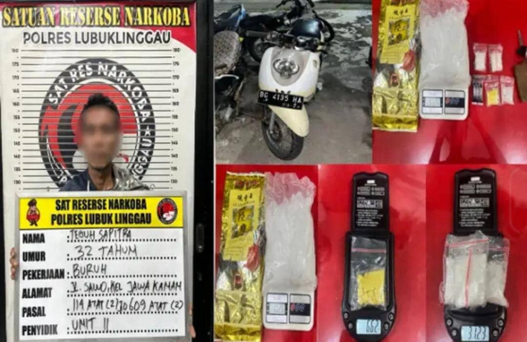Pria di Linggau Kepergok Bawa 1 Kg Sabu Dibungkus Plastik Teh