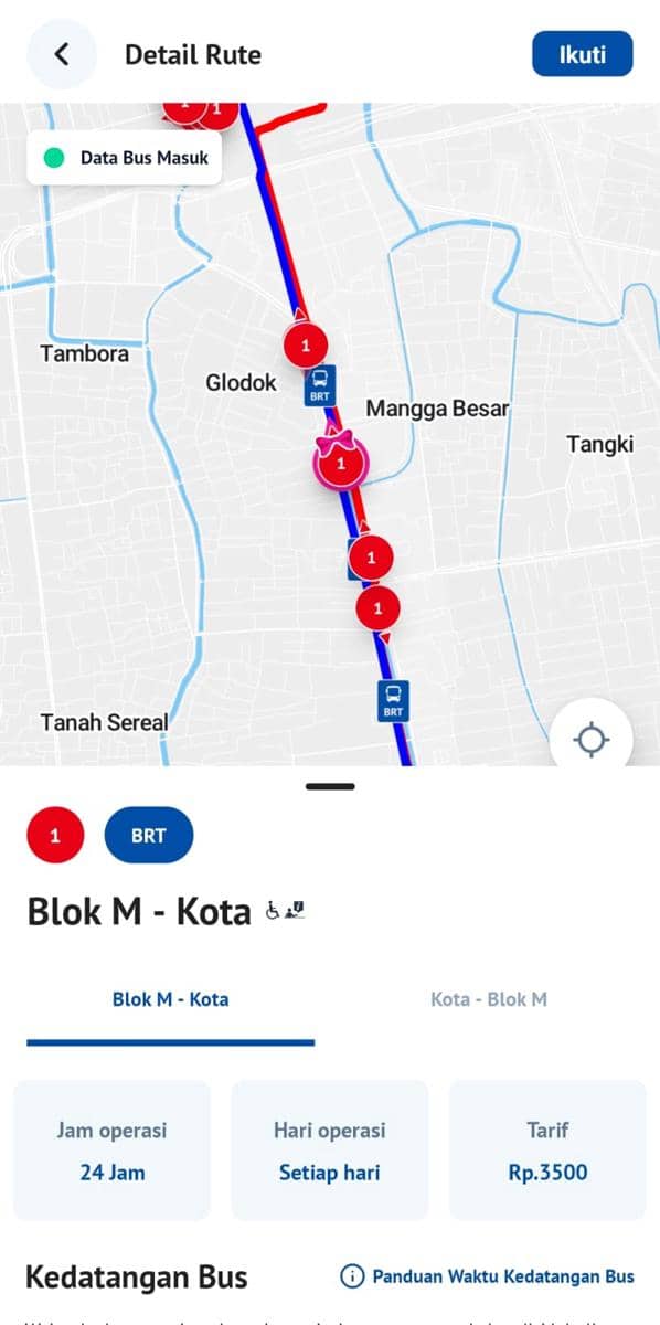 tracking TJ Pink via aplikasi Transjakarta