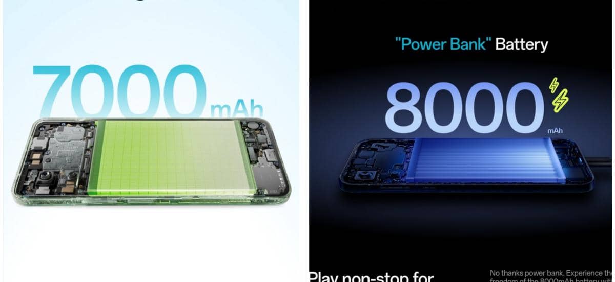 ilustrasi kapasitas baterai OnePlus Nord CE6 Lite (kiri) dan OnePlus Nord CE6 (kanan)  