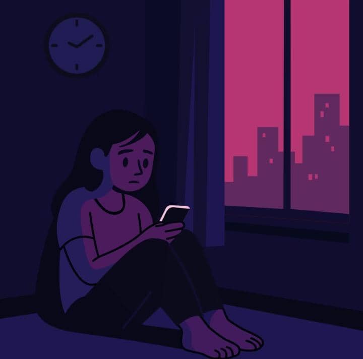Gambar menggambarkan kondisi kesehatan mental, rasa cemas, kesepian, dan tekanan emosional yang sering dialami seseorang dalam kehidupan sehari-hari.