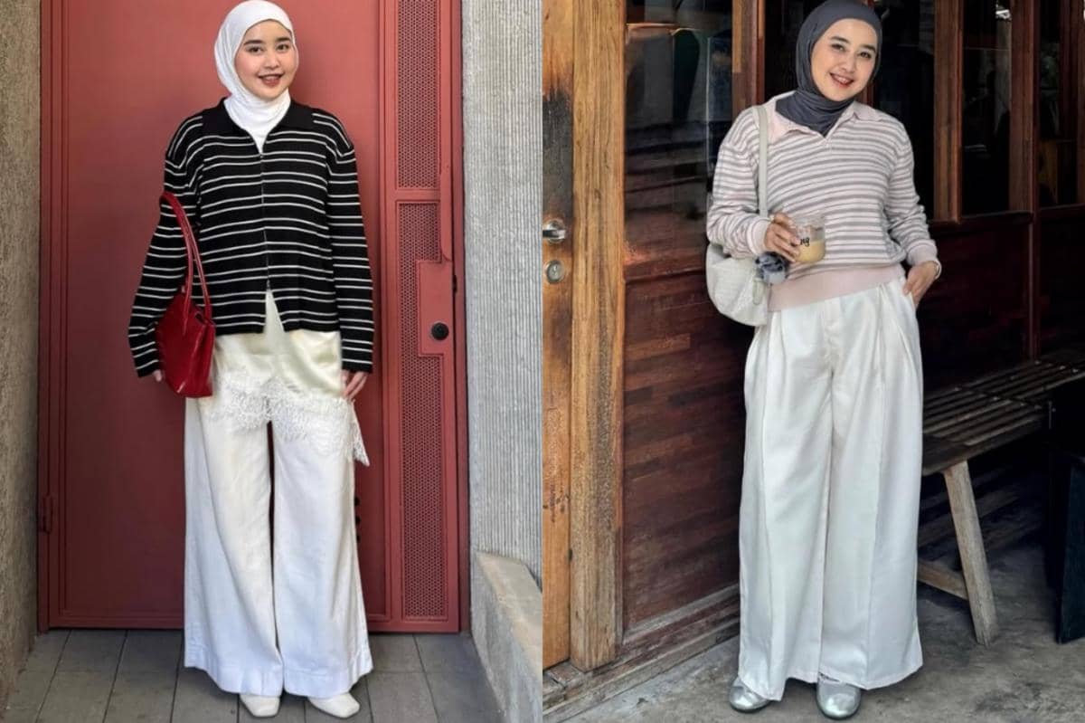 7 Ide Padu Padan Atasan Motif Salur ala Meilan Indrajati, Trendi!