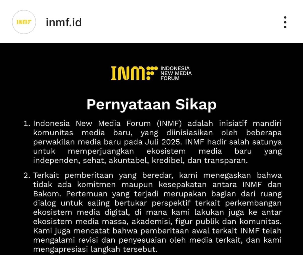 Ramai Bantah Gabung New Media, INMF Sebut Baru Pemetaan Ekosistem