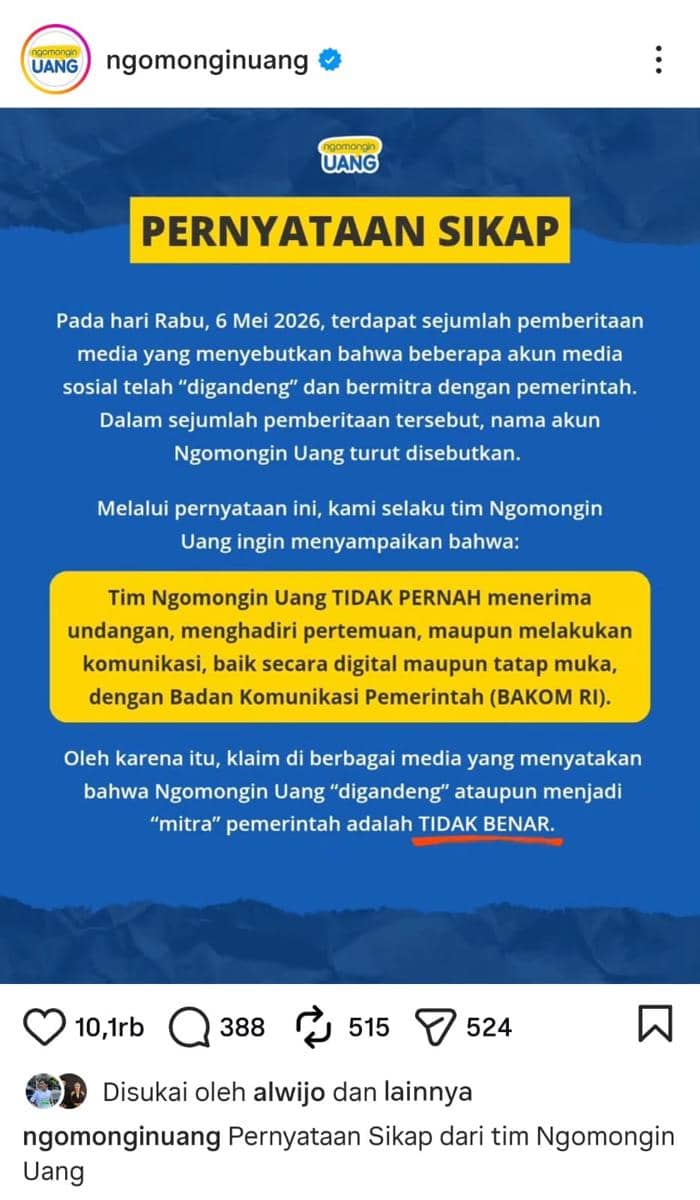 Pernyataan sikap ngomongin UANG (Instagram/@ngomonginuang)