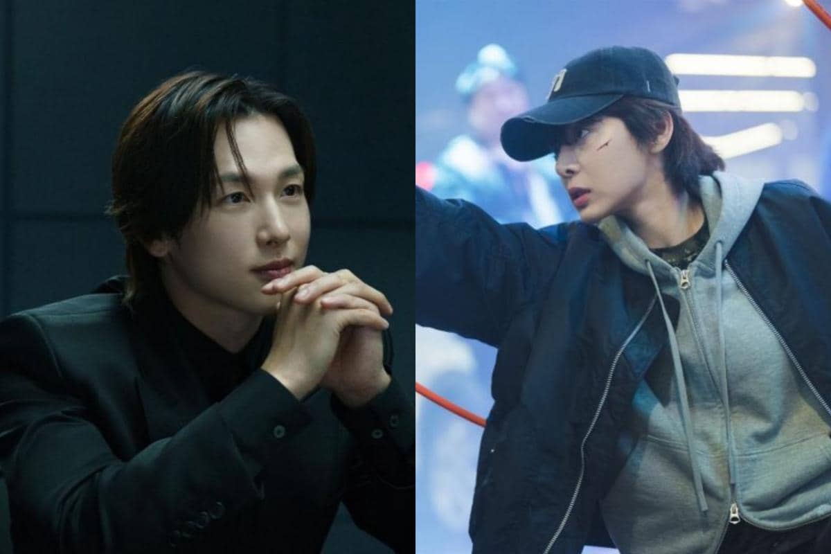 Dua adegan dari drama Korea Love in Disguise, menampilkan karakter pria berpakaian hitam dan wanita berjaket abu-abu dengan topi hitam.