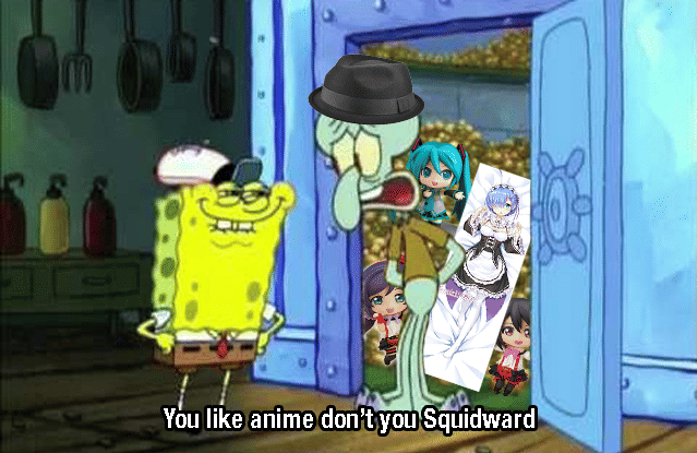 meme anime tentang Squidward