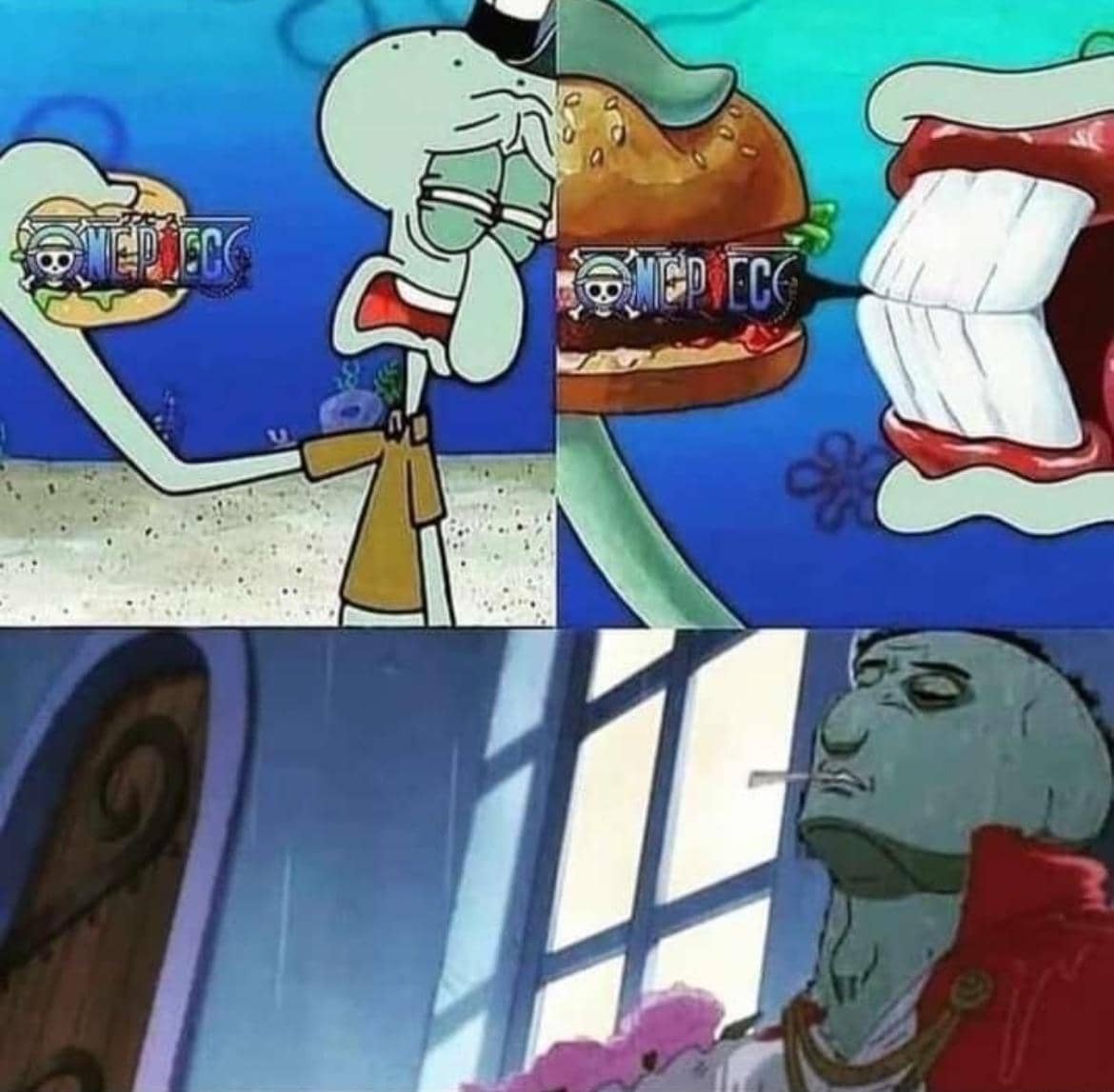 meme anime tentang Squidward