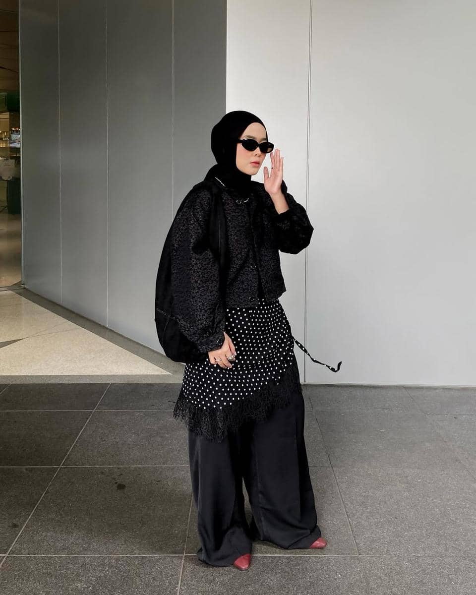 Ide OOTD polkadot hijab