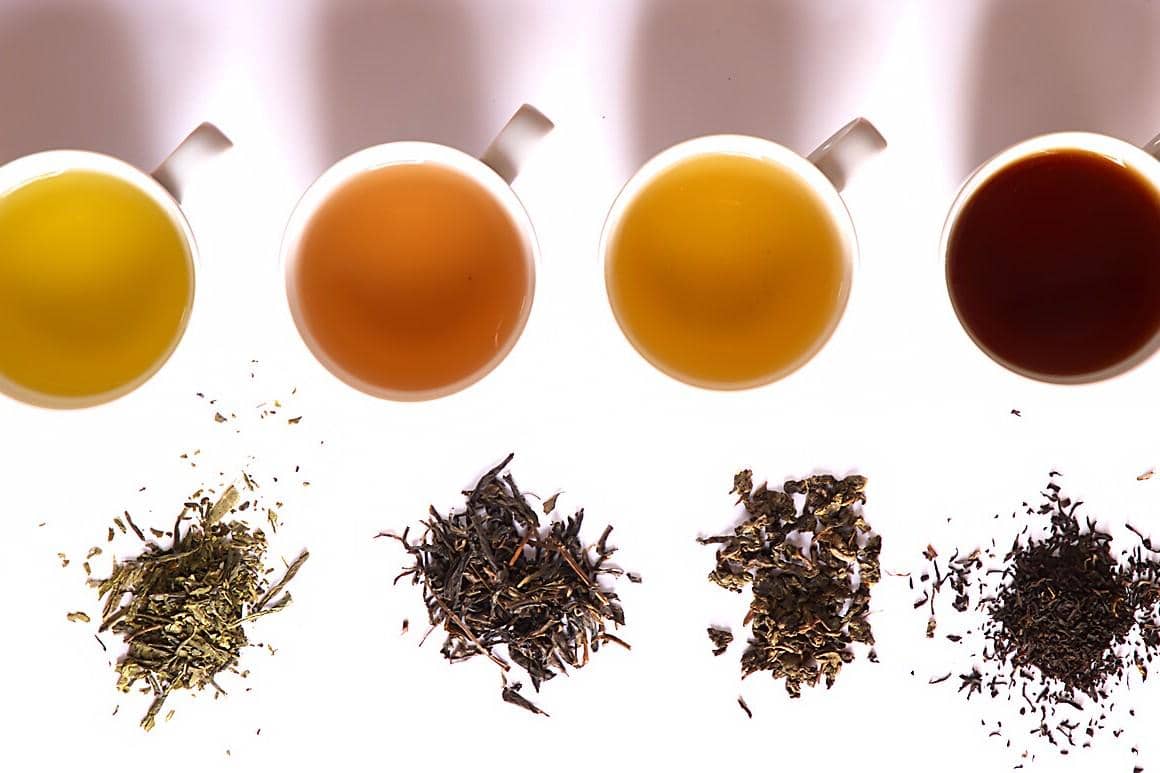 ilustrasi green tea, yellow tea, oolong tea, dan black tea