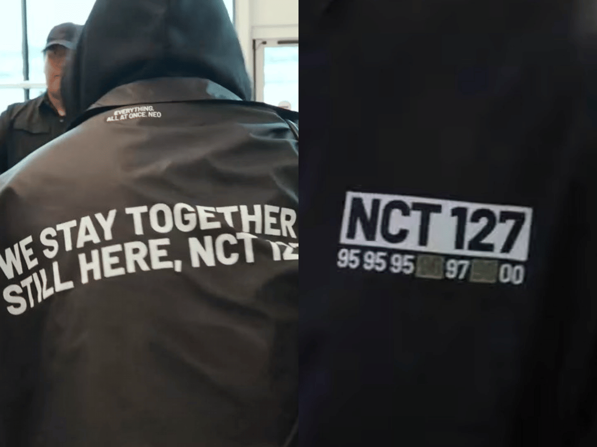 tulisan di jaket anggota NCT 127 saat berangkat ke Bali 