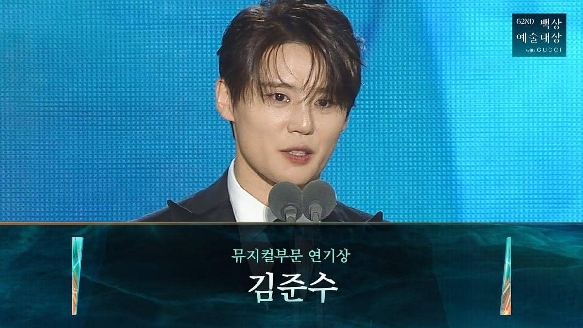 cuplikan pidato Kim Junsu di Baeksang Arts Awards 2026
