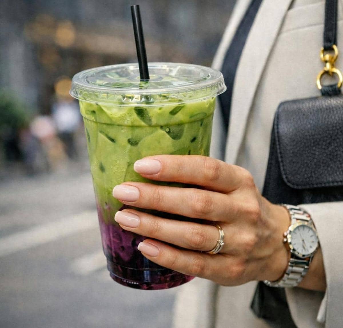 ilustrasi ube matcha latte 