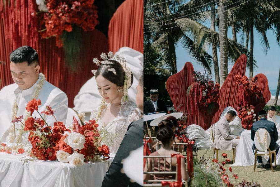 Dekorasi Akad Nikah Gabriella Larasati, Banyak Ornamen Merah nan Segar