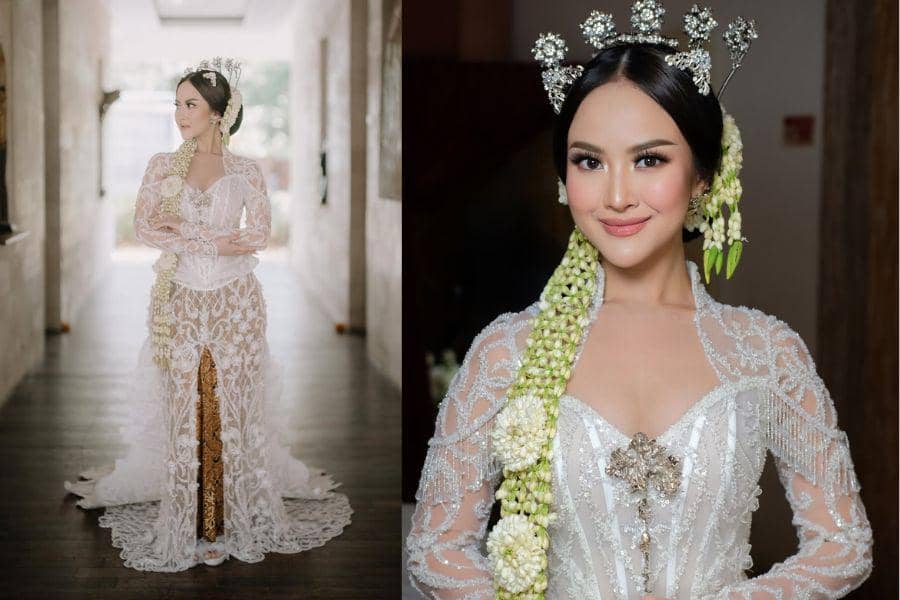 Gaya Akad Nikah Gabriella Larasati, Kebaya Putih Punya Train nan Indah