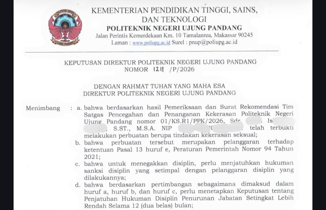 Surat keputusan penghentian sementara aktivitas akademik pelaku. Dok. Istimewa