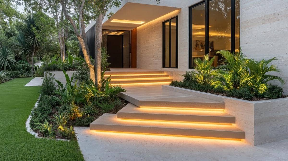 ilustrasi taman rumah, lampu, pencahayaan
