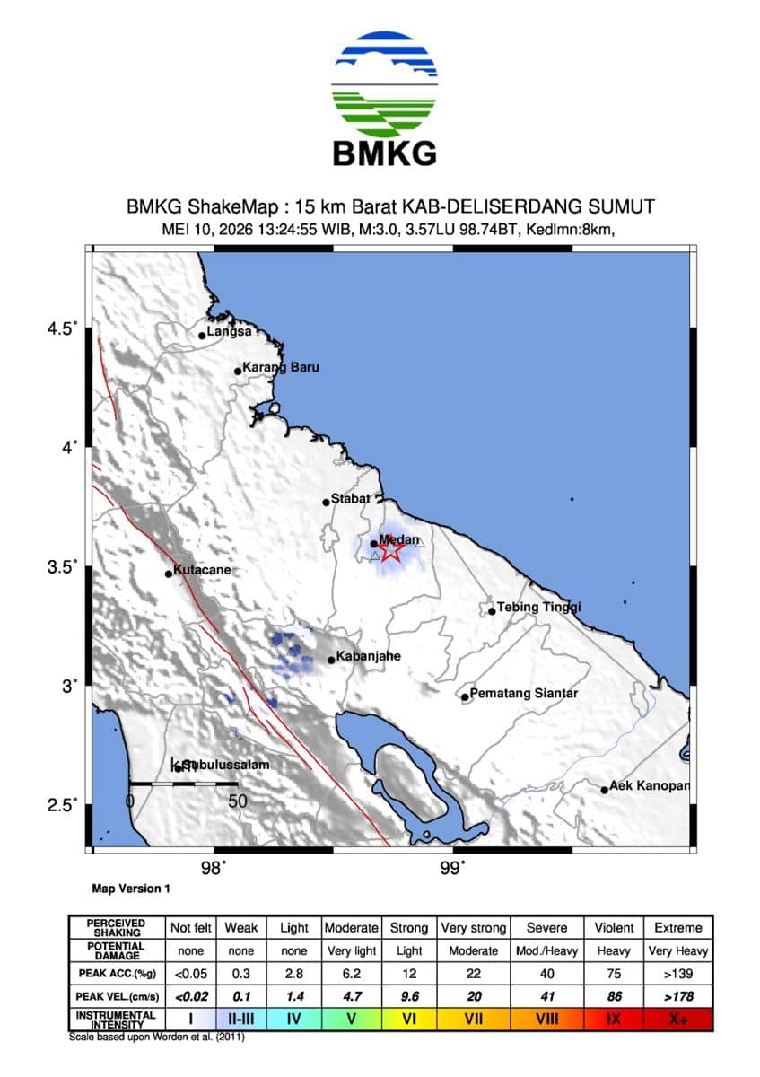 Gempa M3.0 Guncang Medan-Deli Tua, Berikut Penjelasan BMKG
