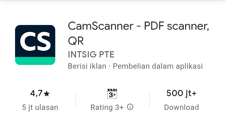 tangkapan layar aplikasi camscanner