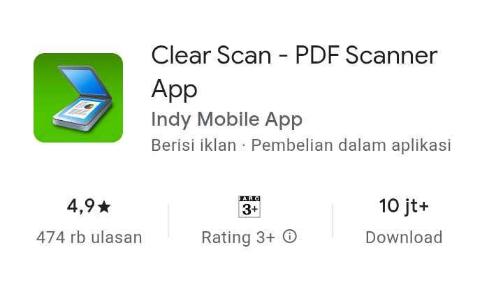 tangkapan layar aplikasi clear scan