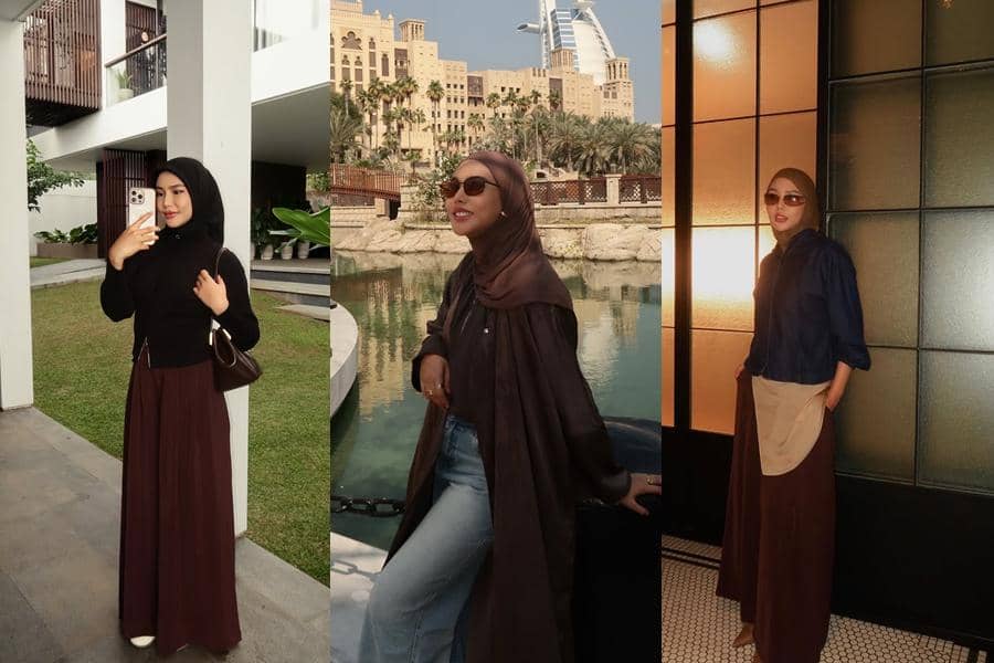 7 OOTD Hijab Cokelat Tua ala Dara Arafah, Kalem dan Stylish