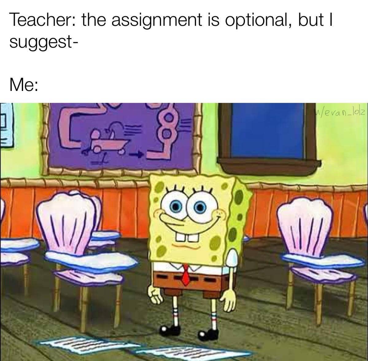 meme SpongeBob tentang tugas