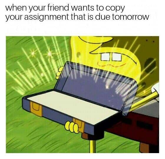 meme SpongeBob tentang tugas