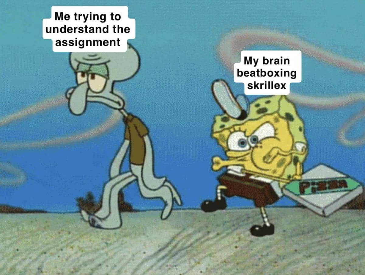 meme SpongeBob tentang tugas