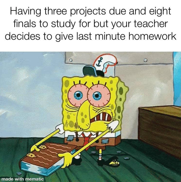 meme SpongeBob tentang tugas
