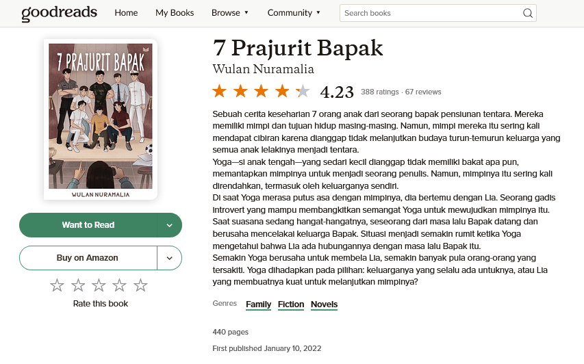 Ilustrasi review novel “7 Prajurit Bapak” (foto tangkapan layar via Goodreads)