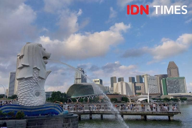 Potret patung Merlion di Singapura