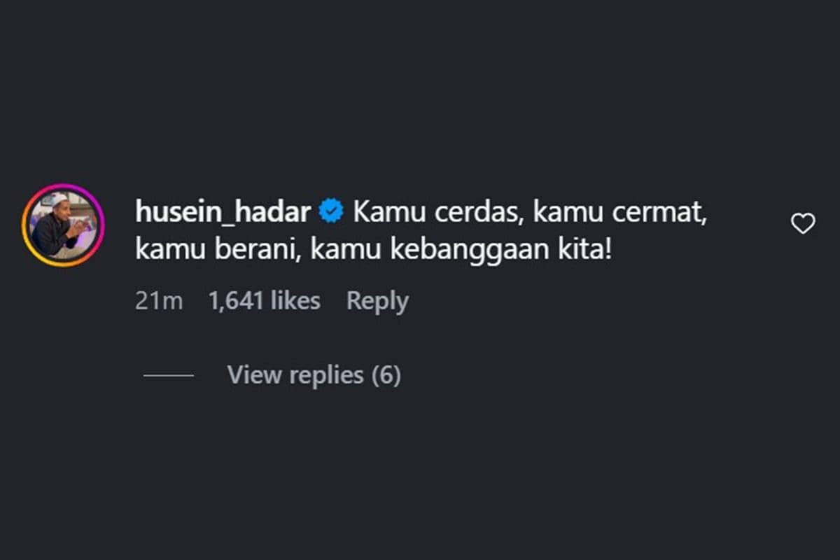 Tangkapan layar komentar dukungan di Instagram untuk Josepha Alexandra peserta cerdas cermat MPR RI dengan pesan motivasi positif.