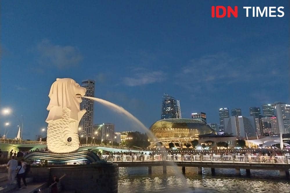 Potret patung Merlion di Singapura 