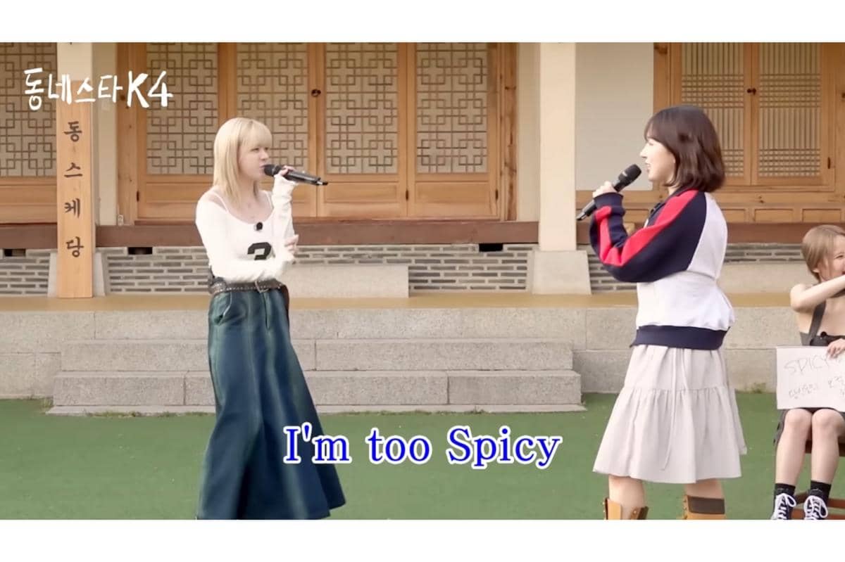 Lily dan Haewon NMIXX berduet lagu "Spicy" milik aespa dalam acara The K-Star Next Door 4