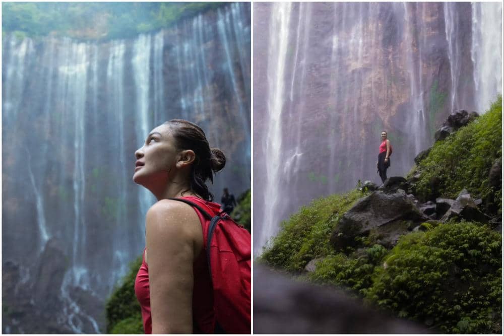 9 Potret Luna Maya Menikmati Indahnya Air Terjun Tumpak Sewu, Lumajang