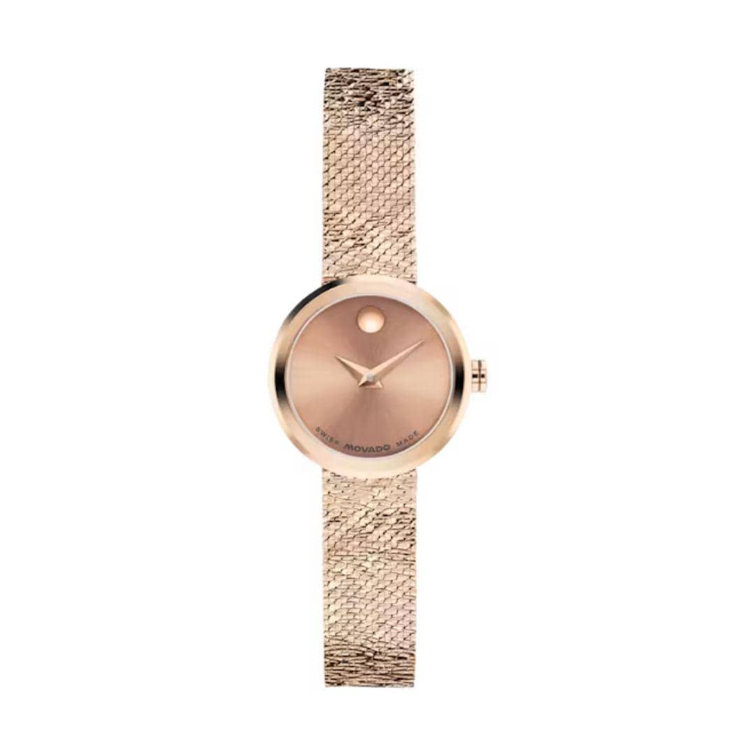 Jam tagan rose gold koleksi Movado Meseum Velura Mini.