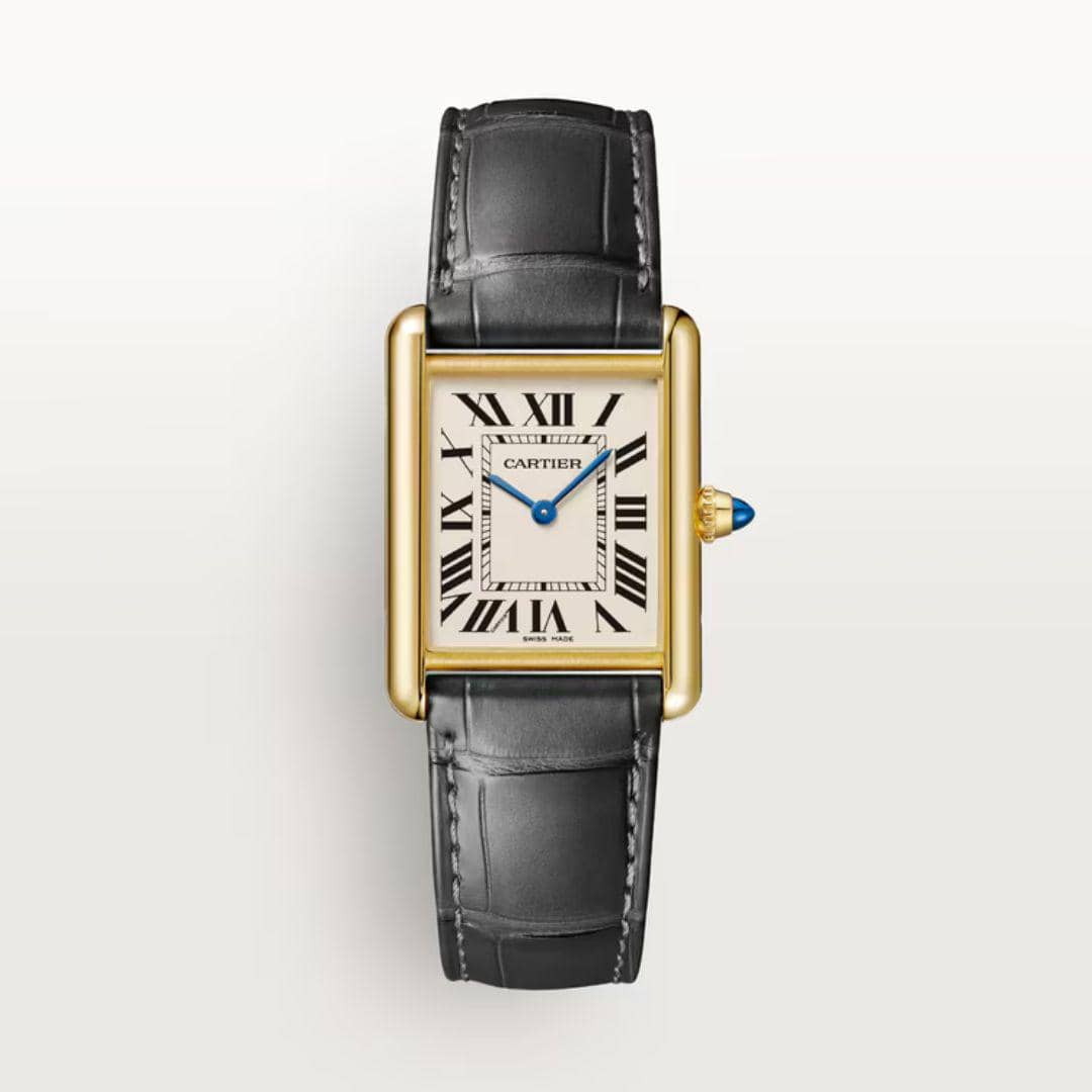 Jam tangan tali kulit dari koleksi Tank Louis Cartier Watch.