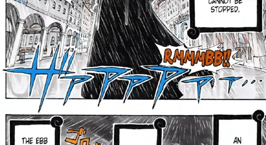 Efek suara Zaaa mengiringi kedatangan Monkey D. Dragon. (Dok. Shueisha, Eiichiro Oda/One Piece)