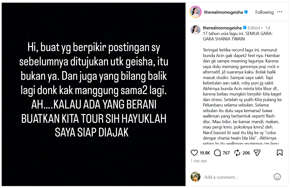Klarifikasi Momo Geisha