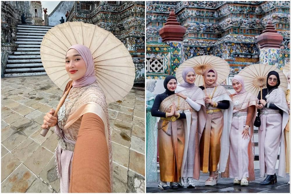 10 Potret Ririe Fairus Mengunjungi Wat Arun di Thailand Bareng Sahabat
