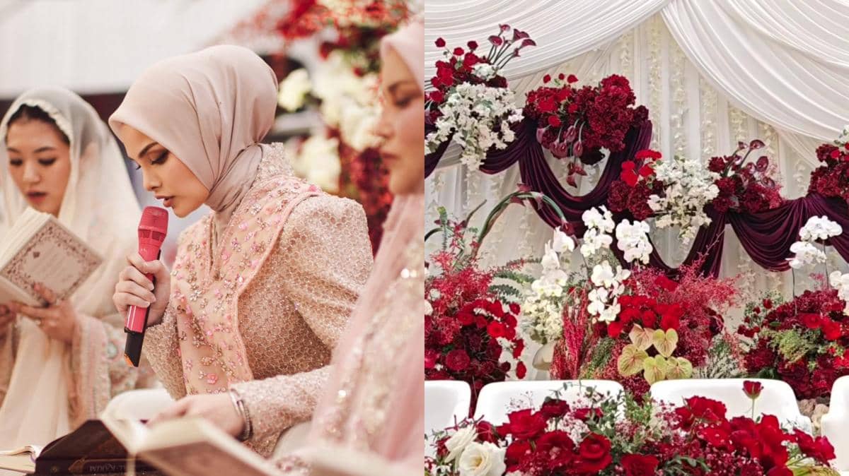 7 Dekor Pengajian Pranikah Tengku Nadira, Draperi Nuansa Merah Putih