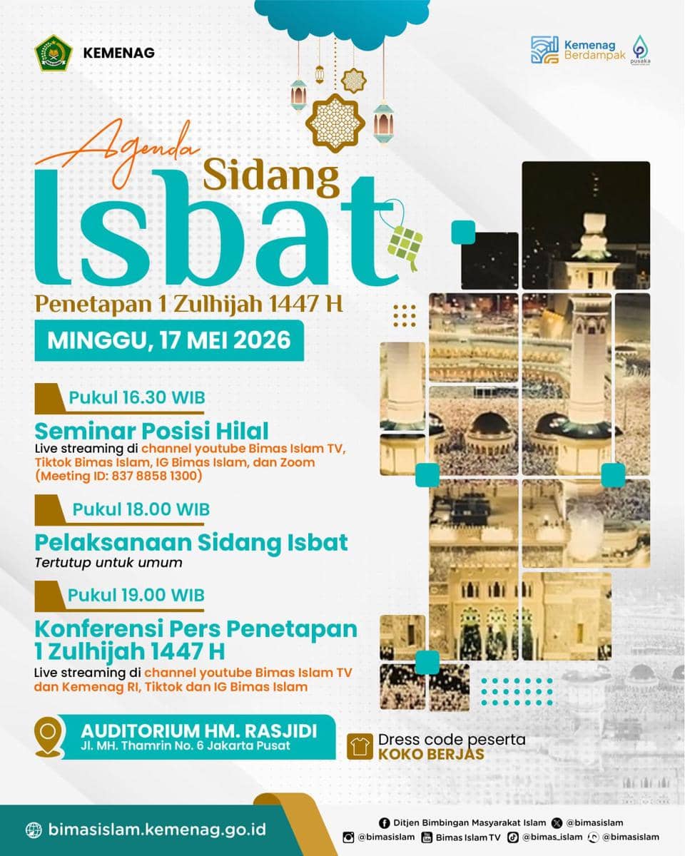 Kemenag Gelar Sidang Isbat Zulhijah 1447 H Hari Ini, 17 Mei 2026